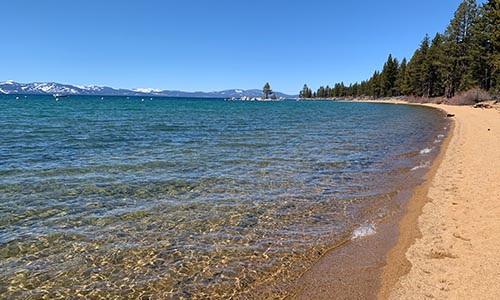 Lake Tahoe's shore line with pristine beaches